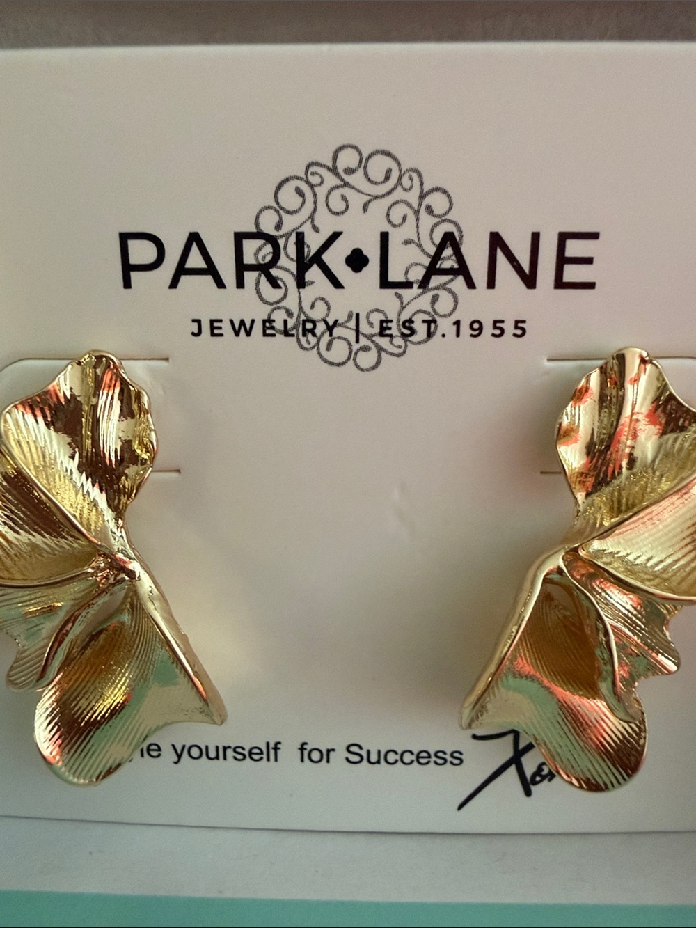 Park Lane Shimmering Gold Sculpted Petal Drop Earrings